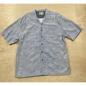 Jamaica Jaxx Shirt Mens Large Blue Silk Short Sleeve Button-Up